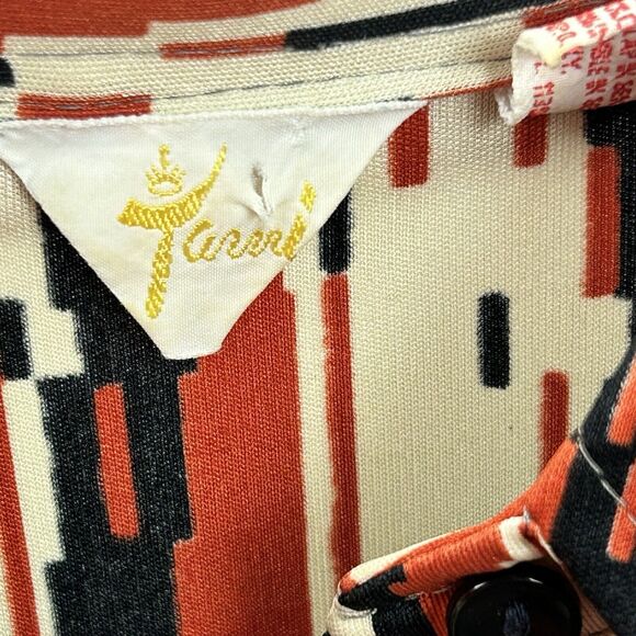 Vintage Tarri Women's Top Small 5 Long Sleeve 1/2 Button Shirt Abstract Retro - Picture 6 of 8